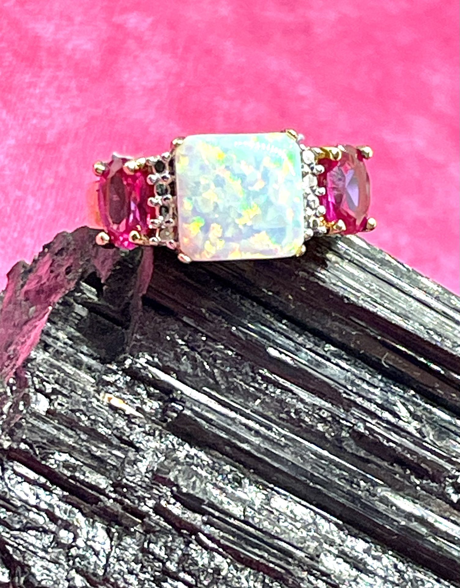 Vermeil .925 Pink Sapphire & Opal Ring