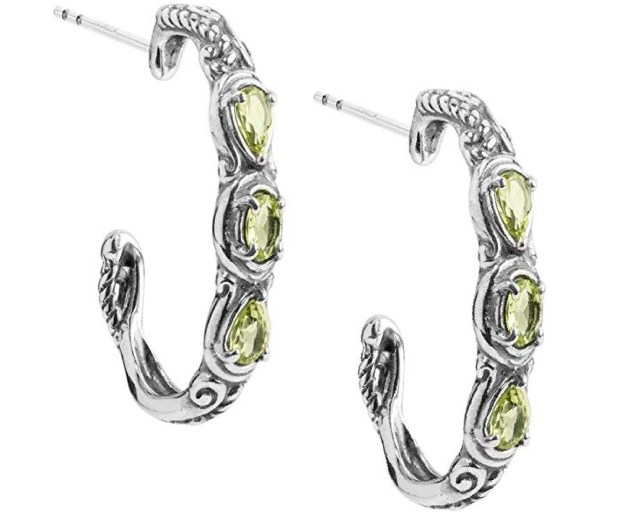 Sterling Silver Multi Gemstone 3 Stone Hoop Earrings