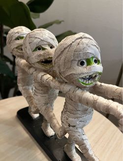 Three Mummies Zombies, Walking, Marching Together Halloween Decor