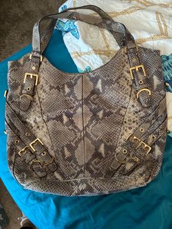 Michael Kors Large Snakeskin Print Tote Bag with Gold Hardware