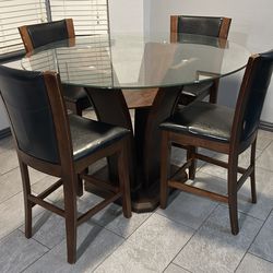 Bar stool hight Dining  Set - round glass table top with 4 chairs