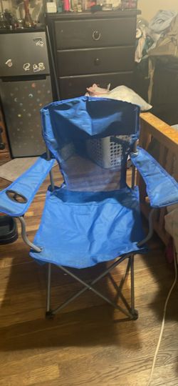Blue Folding Camping Chair with Cup Holders