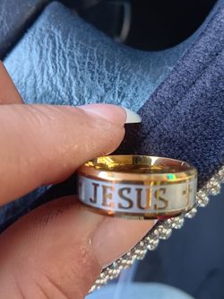Unisex Stainless Steel Gold & Silver "Jesus" Ring-Size 9