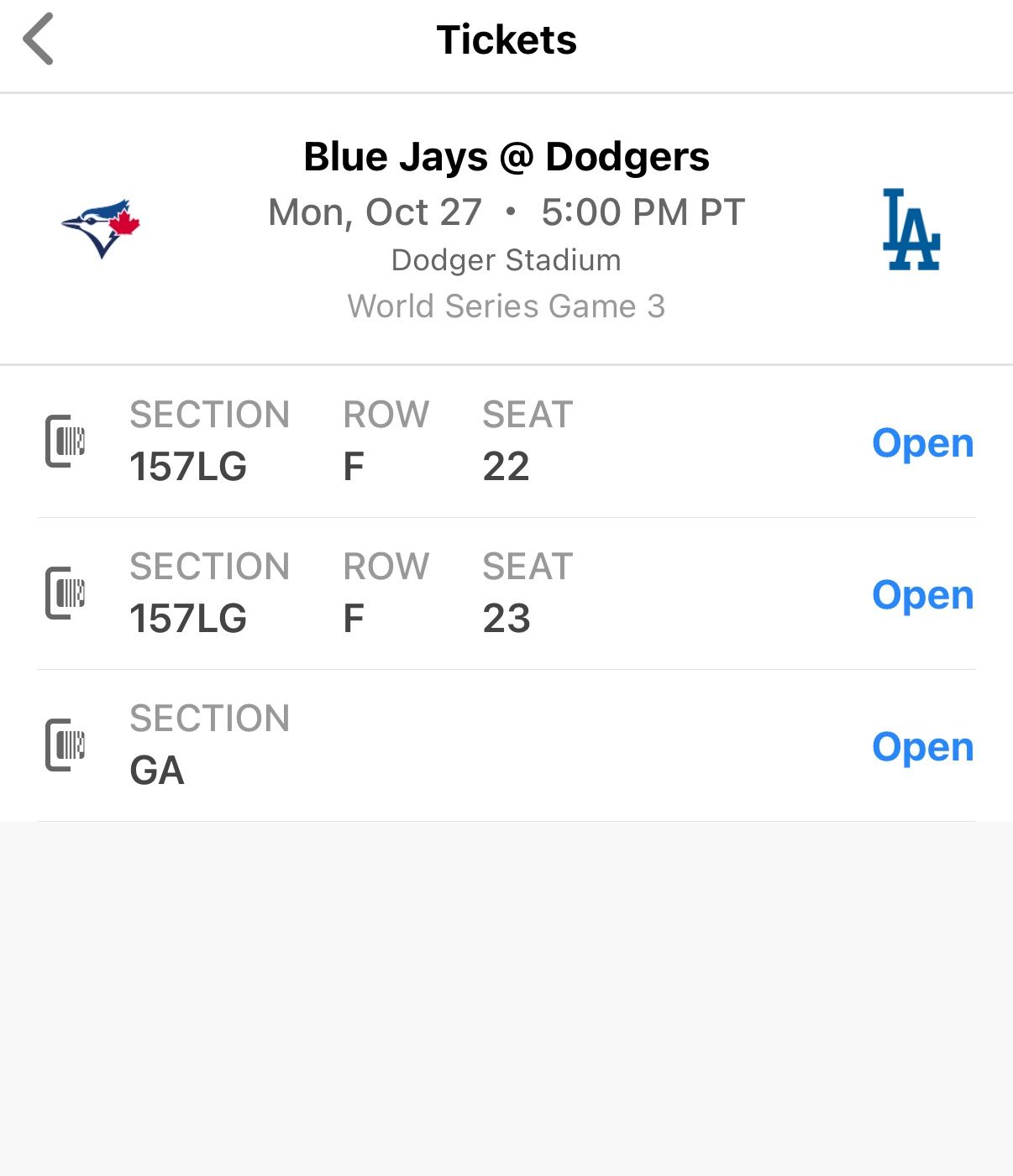World Series Jays @ Dodger Oct 27