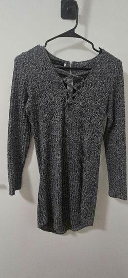 Gray Knit Long Sleeve Mini Dress
