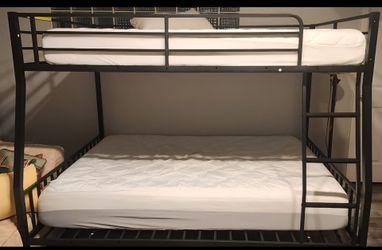 Heavy duty metal twin over  full bunk  bed with mattresses