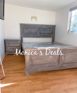 Queen Solid Wood Bed Frame + Nightstand $640