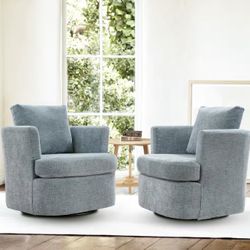 32 in. W Blue Chenille Swivel Accent Barrel Chair Upholstered Armchair Comfy Sofa Chair 360°Club Chair(set of 2)