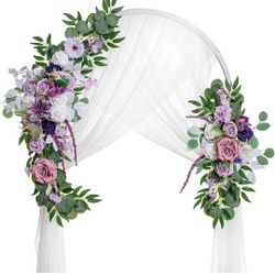 Wedding Arrangement Three-Piece Welcome Arch Flower Arrangement Wedding Arch Banquet Door Table Decoration Simulation Flower Set (Color : Purple, Size