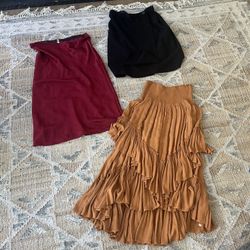 Small In Gold Skirt. Large Black Knit And Large Red