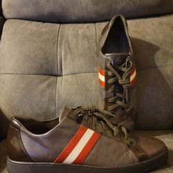 Vintage Bally Mens Sneakers Brown US Size 12 Shoes Leather Made in Switzerland 