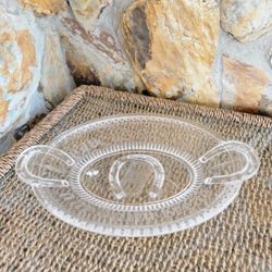 Vintage Adams & Co. Good Luck pattern clear glass oval bread tray.