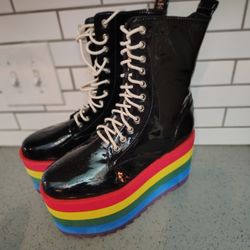 Platform Rainbow Combat Boots Sz 8
