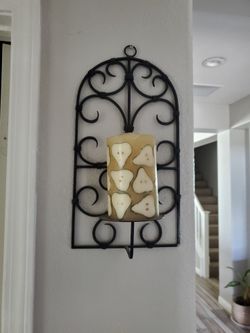 Wrought Iron Wall Sconce with Pillar Candle