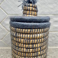 Authentically Woven Moroccan Grey Basket