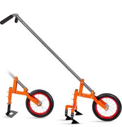 2-in-1 Manual Wheel Hoe Garden Cultivator, Push Plow with Adjustable Long Handle 51.9–64.9 in, Dual Tools for Soil Loosening & Weeding, Heavy Duty Ste
