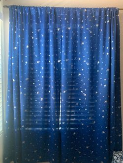Blue Star Print Rod Pocket Curtain Panels