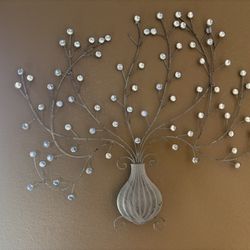 Metal Floral Wall Sculpture With Acrylic Crystal Accents