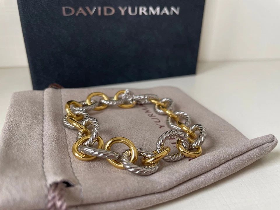 DAVID YURMAN 925 sterling silver & 18K gold Oval Link Cable Chain bracelet
