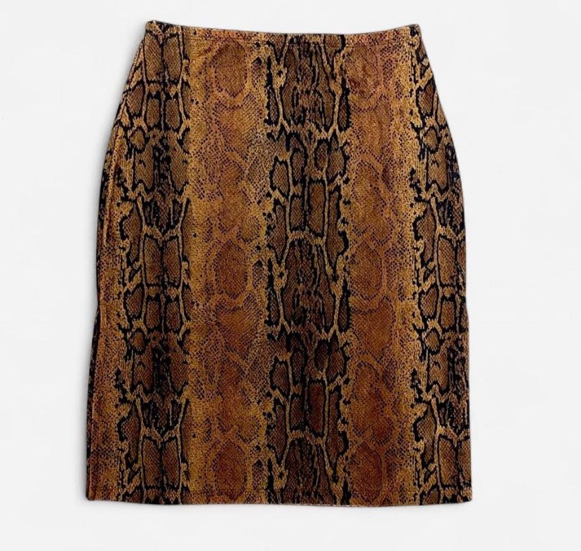 Brown and black snake print skirt with double slit detail