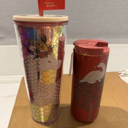 Choose 1 Starbucks Cold Beverage Pink Cup OR Vacuum Insulated Tumbler Red Wood Dragon Chinese Lunar New Year 2024 Limited Special Edition