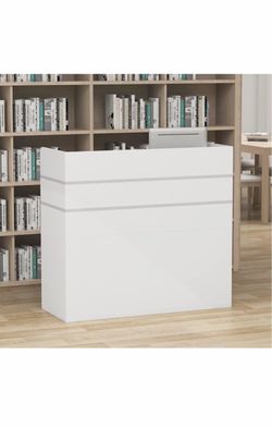 Reception Desk with Drawers & Storage Shelves, Table with Private Panels, for Salon Reception Room Checkout Office, White (47.3" L x 18.3" W x 43.3" H