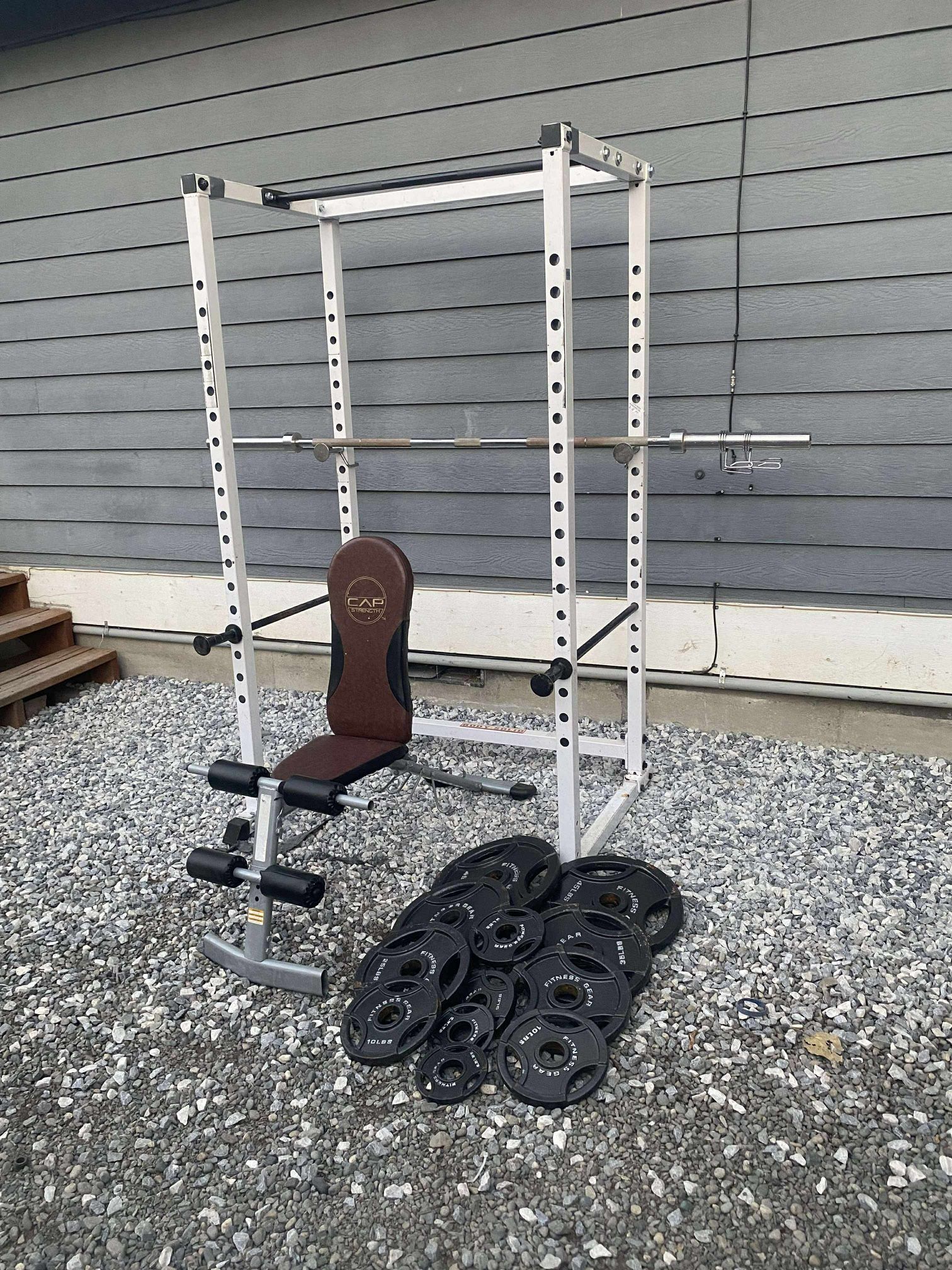 Powe Rack With Weights Bar Bench