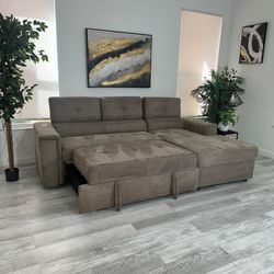 Sectional Couch 2Pcs Sleepers with Storage Brown Fabric - FREE DELIVERY