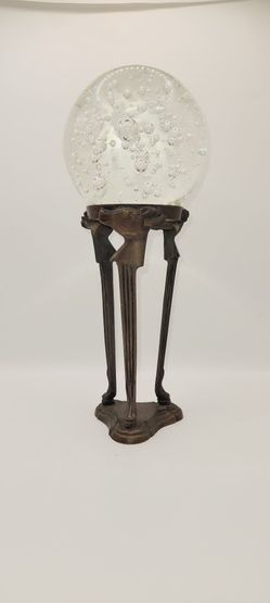 Large Clear Paperweight With Brass Stand