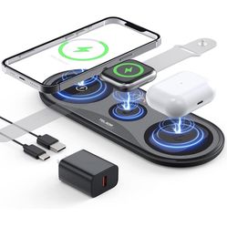 Wireless Charging Pad,Portable 3 in 1 Wireless Charger Station for Multiple Devices,Ultra-Slim Travel Charging Pad for Apple Watch 7/6/5/4/3/2,