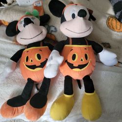 Halloween Minnie & Mickey Mouse Pumpkin Plushes Set