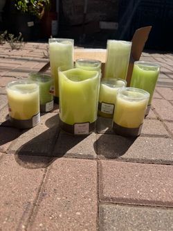 Set of Green Battery Operated Candles (9), Like New