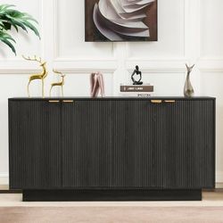 4 Door Fluted Side Board Buffet Storage Cabinet  Gray