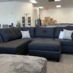 Black Sofa Sectional Set W/ Ottoman - EZ $10 Down Payment Options Available 