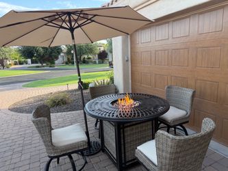 BEAUTIFUL OUTDOOR FIRE TABLE DINNING SET BY HOME DECORATORS COLLECTION