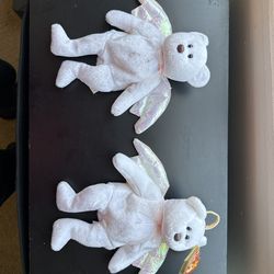TY Beanie Baby Halo Angel Bear Plush – Lot of 2 – White with Wings