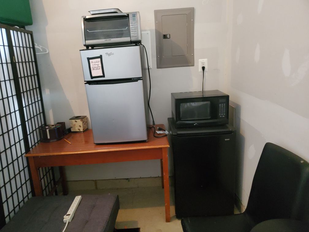 mini fridge, oven, other items