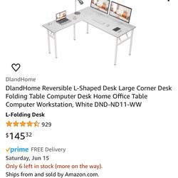 DlandHome Reversible L-Shaped Desk Large Corner Desk Folding Table Computer Desk Home Office Table Computer Workstation, 