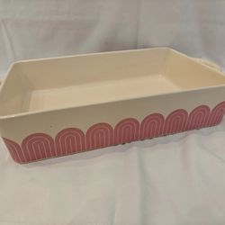 BRAND NEW GREAT JONES HOT DISH 9”x13” MCM WAVY TAFFY PINK CERAMIC CASSEROLE DISH