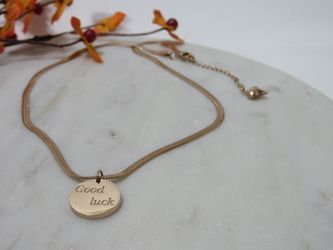 Gold Plated Round Good Luck Letter Necklace Box Chain For Women