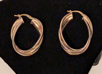 JCM 925 STERLING SILVER 3 Tri-Color Twisted Strands Gold PLATED Loop Earrings