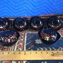 Vintage Japanese Lacquered Hand Painted Bowls With Lids