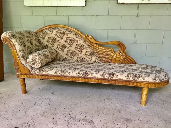 Hand Carved Swan Fainting Chaise Lounge Sofa 150 For Sale In
