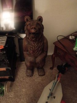 WOODEN CARVED BLACK BEAR 3FT 1 IN HEIGHTH AND 121/2 INCH WIDE