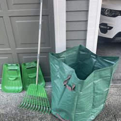Gardzen Large Leaf Scoop & 12 Tines Gardening Leaf Rake Set, Comes with 72 Gallon Garden Bag