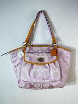 Coach Signature Jacquard Turnlock Tote Bag Baby Pink Patent Leather Shoulder Bag