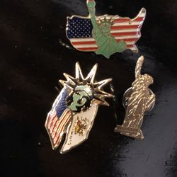 3 lady liberty USA patriotic statue pin lot