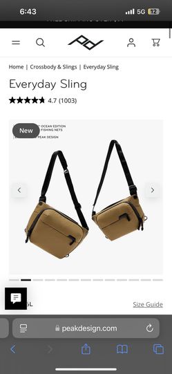 Peak Design Everyday Sling 6L - Coyote Color (Brand New W/tags)