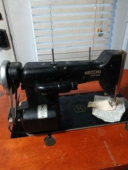 Title: Vintage Italian Necchi BU Heavy Duty Sewing Machine in Cabinet – Fully Working + Accessories