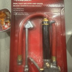 Husky Dual Foot Inflator and Gauge 12 inch Inflation Hose 6 inch air
